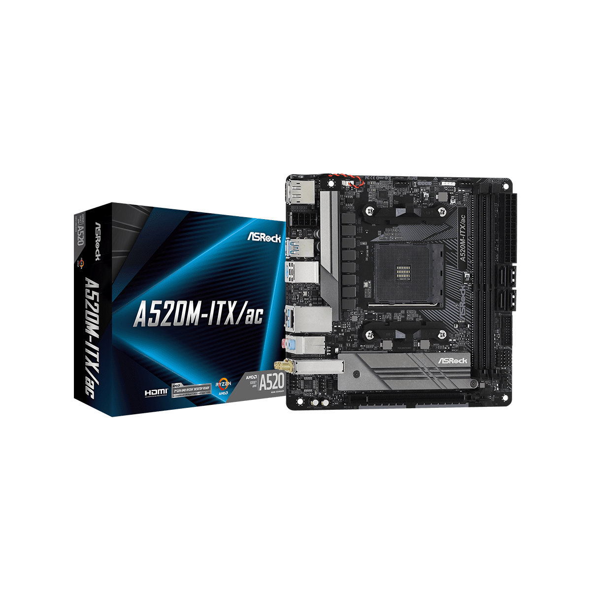 ASRock Socket AM4 AMD A520 Mini-ITX マザーボード A520M-ITX/ac