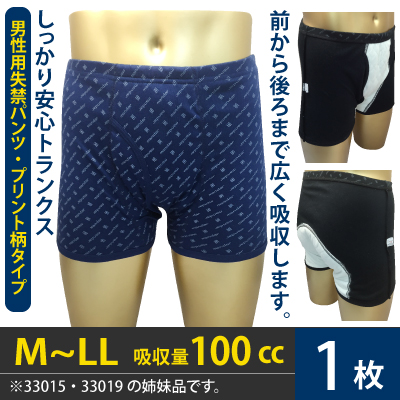 【33025】男性用失禁パンツ トランクス しっかり安心タイプ（プリント柄） 100cc M・L・LLサイズ