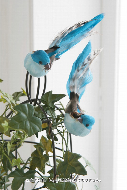 ステンドグラス　青い鳥3羽とフラワーの壁掛け　ブルーバード