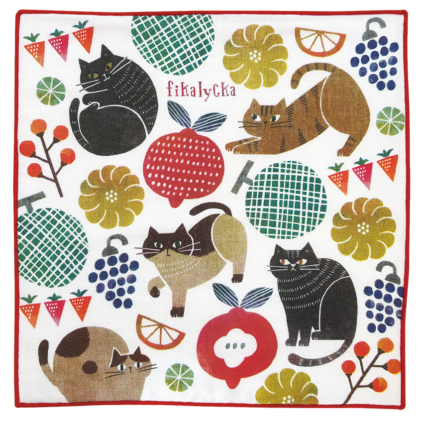 ■デコレ■■2026SS　先行予約■　fikalyckaハンカチ　猫と果物
