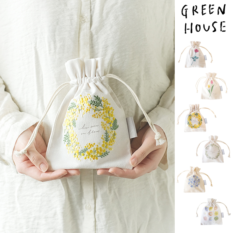 ■GREEN HOUSE(グリーンハウス）■　刺繍巾着袋　Botanical