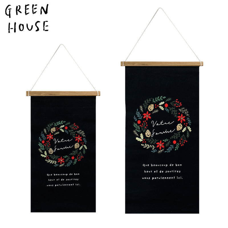 ■GREEN HOUSE(グリーンハウス）■■X'mas■　刺繍タペストリー　リース　ブラック