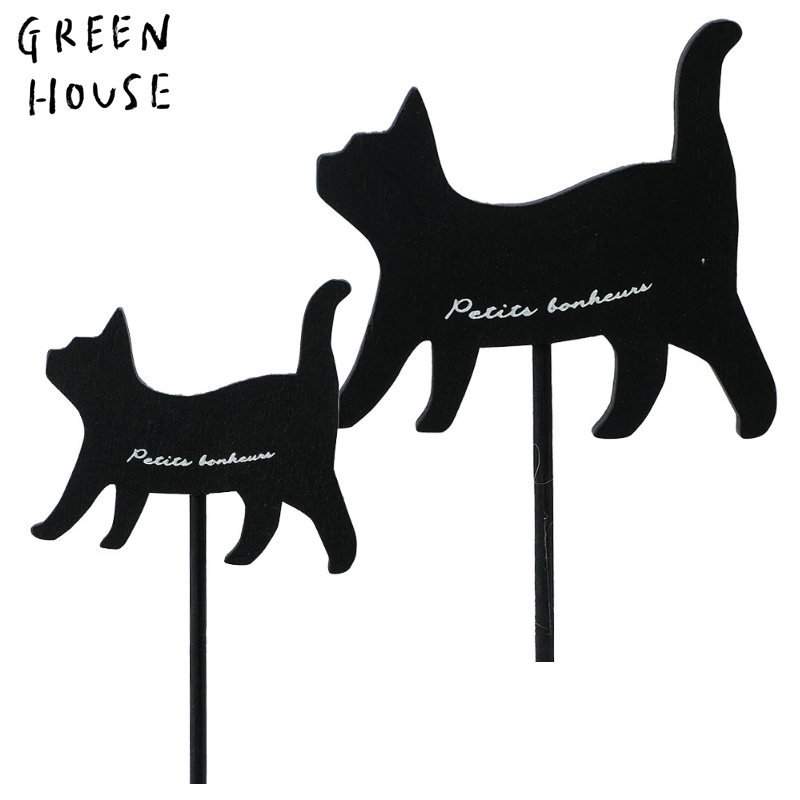 ■GREEN HOUSE(グリーンハウス）■■2024AW　新作■　木製プレートピック　黒猫　散歩