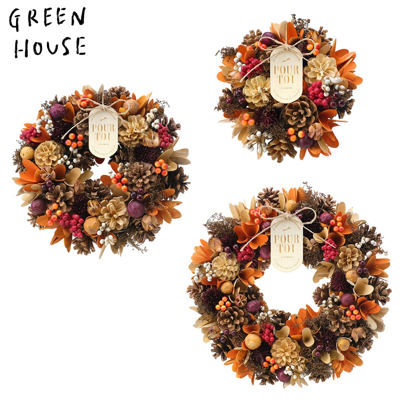 ■GREEN HOUSE(グリーンハウス）■■2025ハロウィン　先行予約■　ナチュラルリース　オータムフレーク