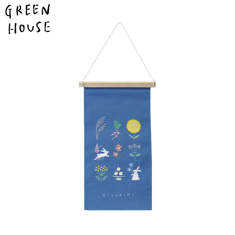 ■GREEN HOUSE(グリーンハウス）■■2025AW　先行予約■　刺繍タペストリー　お月見　薄群青色