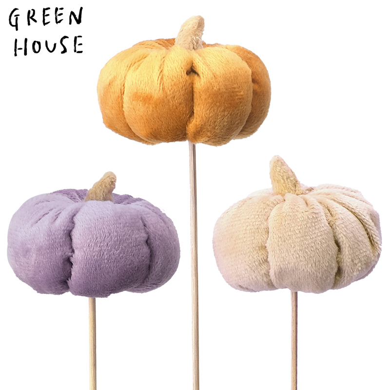 ■GREEN HOUSE(グリーンハウス）■■2025ハロウィン　先行予約■　かぼちゃオーナメントピック　ベロア（3種×各4点）