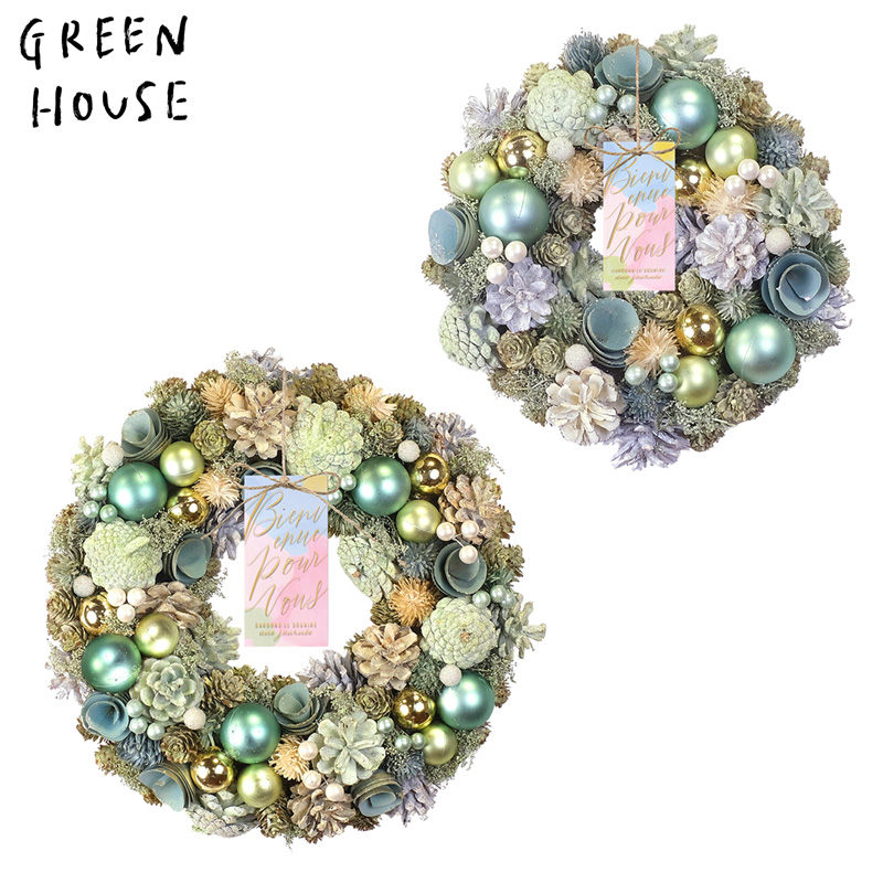 ■GREEN HOUSE(グリーンハウス）■■2025X'mas　先行予約■　ナチュラルリース　グリーンアップルルミナス