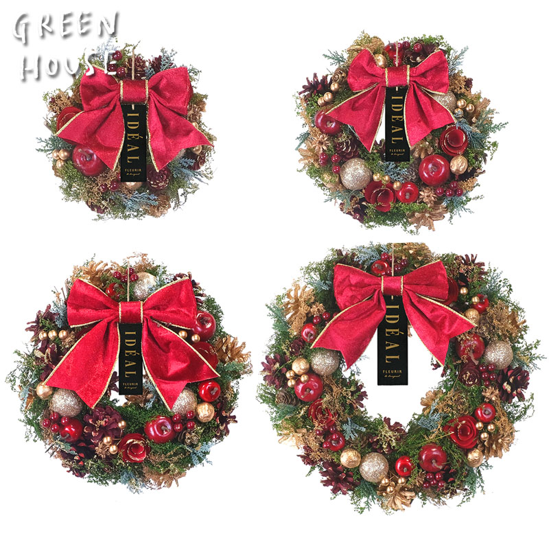 ■GREEN HOUSE(グリーンハウス）■■2025X'mas　先行予約■　ナチュラルリース　フォレストレッドリボン
