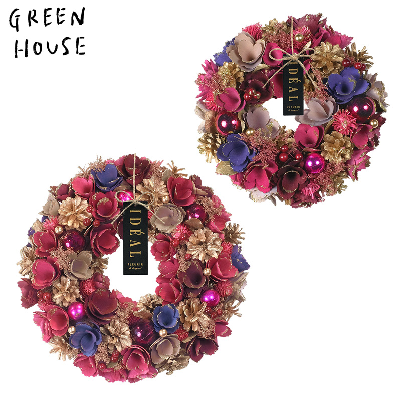 ■GREEN HOUSE(グリーンハウス）■■2025X'mas　先行予約■　ナチュラルリース　ルージュピンクパーティー