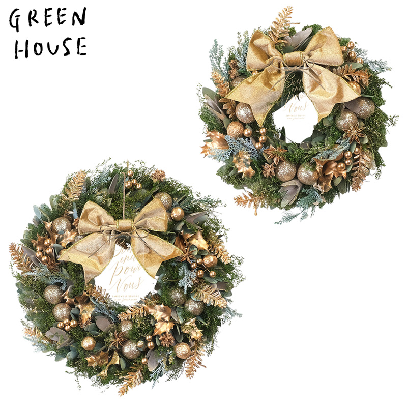 ■GREEN HOUSE(グリーンハウス）■■2025X'mas　先行予約■　ナチュラルリース　ゴールドクリスマスホーリー