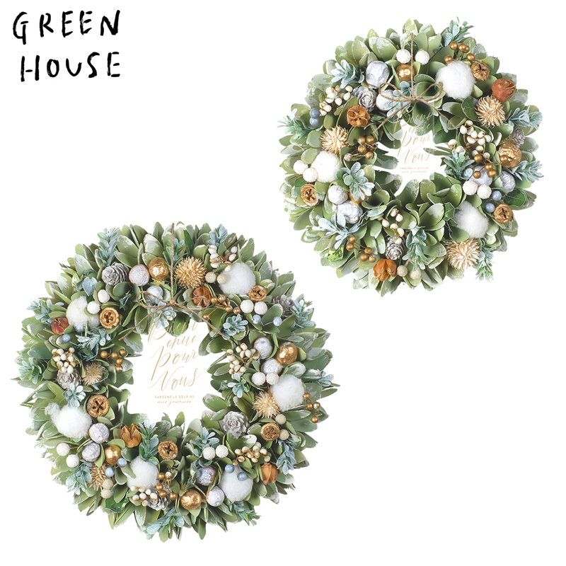 ■GREEN HOUSE(グリーンハウス）■■2025X'mas　先行予約■　ナチュラルリース　フロストカバードリーフ