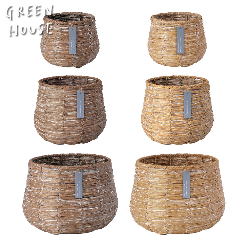 ■GREEN HOUSE(グリーンハウス）■■2025AW　先行予約■　PE素材シャビー加工バスケット　ラウンド