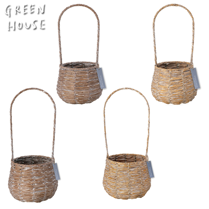 ■GREEN HOUSE(グリーンハウス）■■2025AW　先行予約■　PE素材シャビー加工バスケット　手つきラウンド