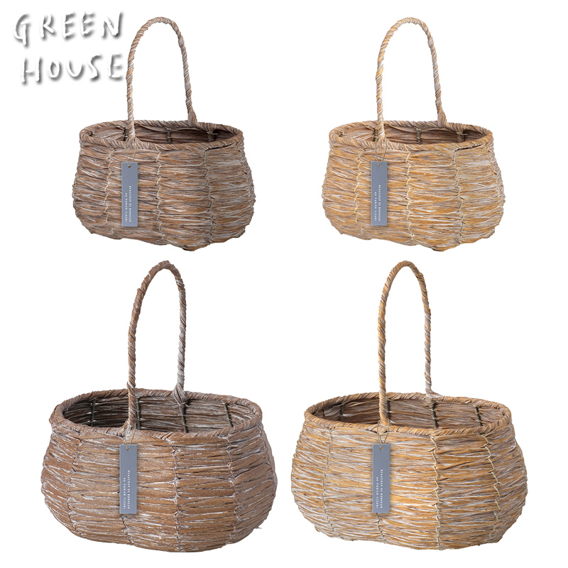 ■GREEN HOUSE(グリーンハウス）■■2025AW　先行予約■　PE素材シャビー加工バスケット　手つきオーバル