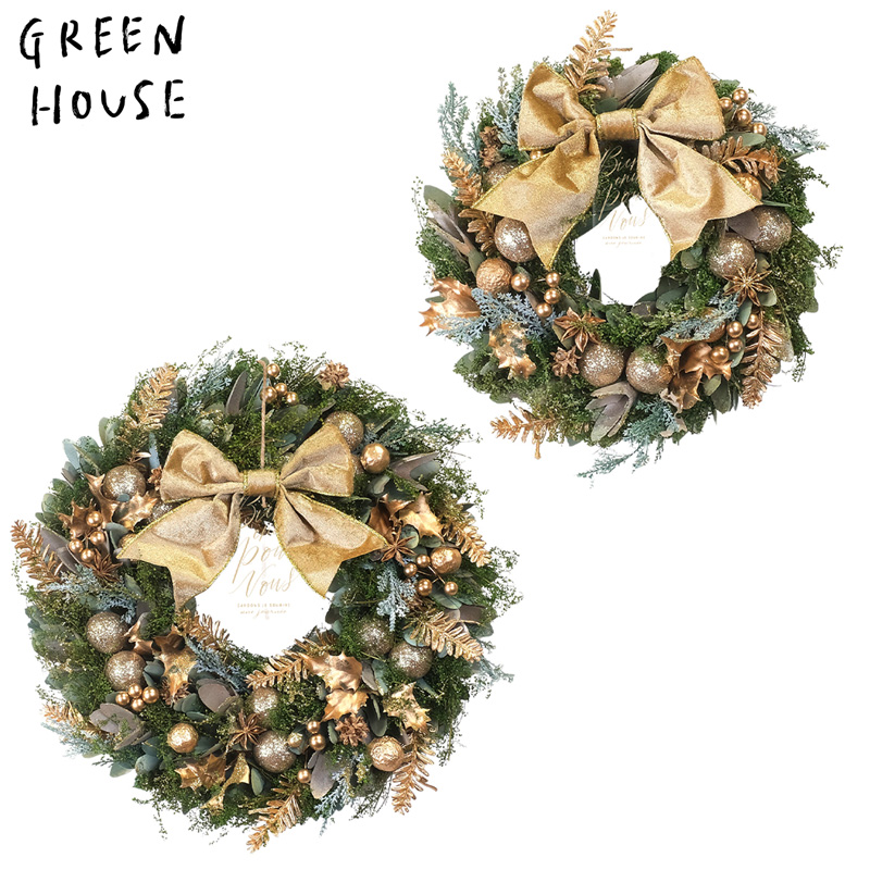 ■GREEN HOUSE(グリーンハウス）■■2026X'mas　先行予約■　ナチュラルリース　ゴールドクリスマスホーリー