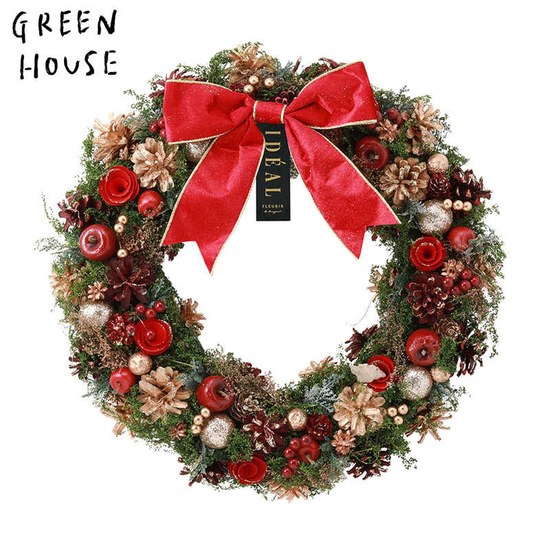 ■GREEN HOUSE(グリーンハウス）■■2026X'mas　先行予約■　ナチュラルリース　LLサイズ　フォレストレッドリボン
