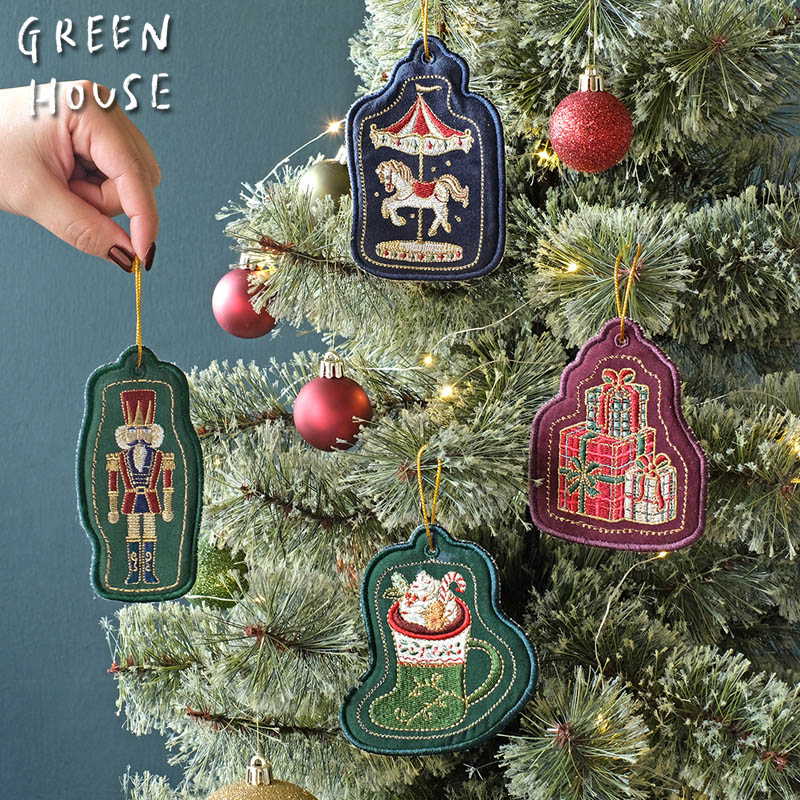 ■GREEN HOUSE(グリーンハウス）■■2026X'mas　先行予約■　刺繍オーナメント　クリスマスマーケット（6種×各1点）