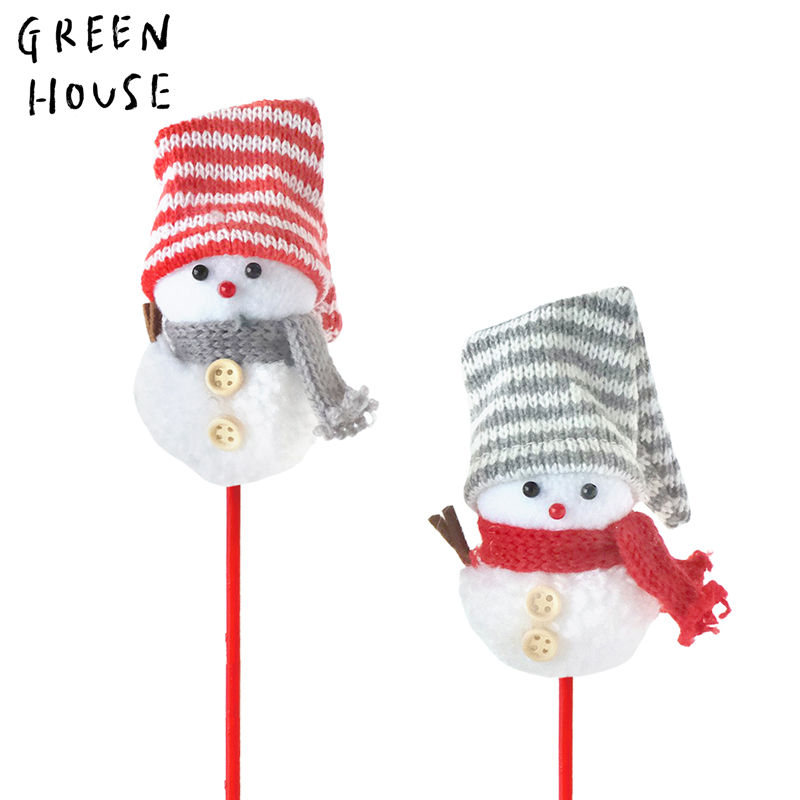 ■GREEN HOUSE(グリーンハウス）■■2026X'mas　先行予約■　ふわふわピック　しましま帽子のスノーマン（2種×各6本）