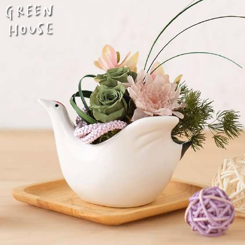■GREEN HOUSE(グリーンハウス）■■2027お正月グッズ　先行予約■　陶器ポット　鶴
