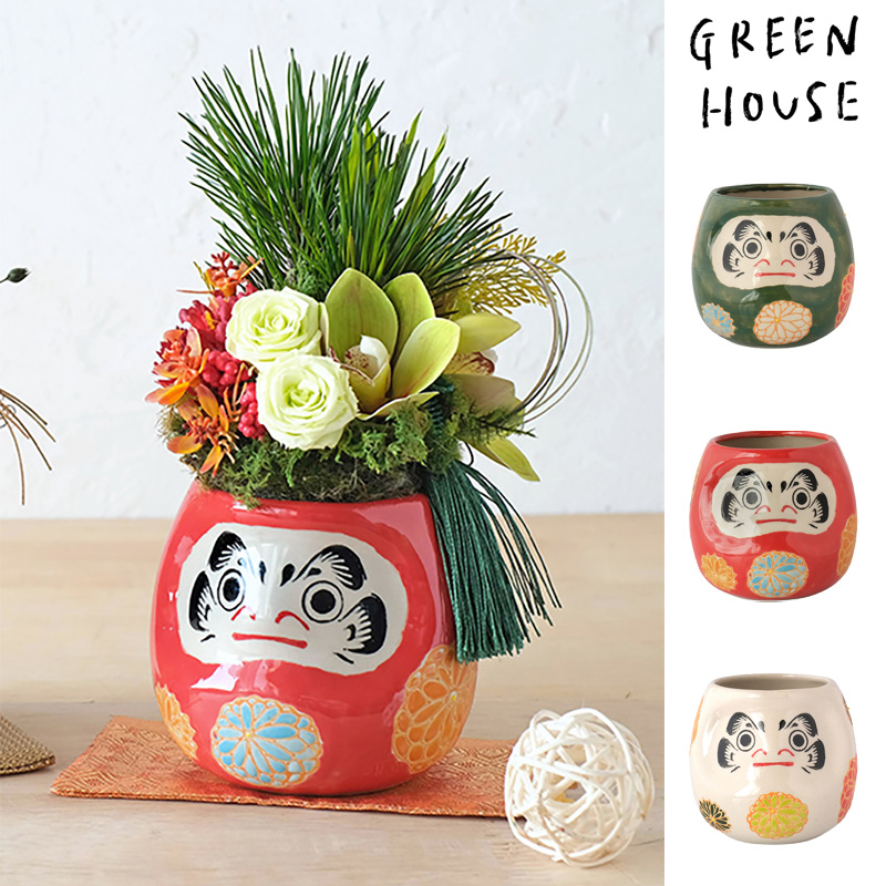 ■GREEN HOUSE(グリーンハウス）■■2027お正月グッズ　先行予約■　陶器ポット　だるま