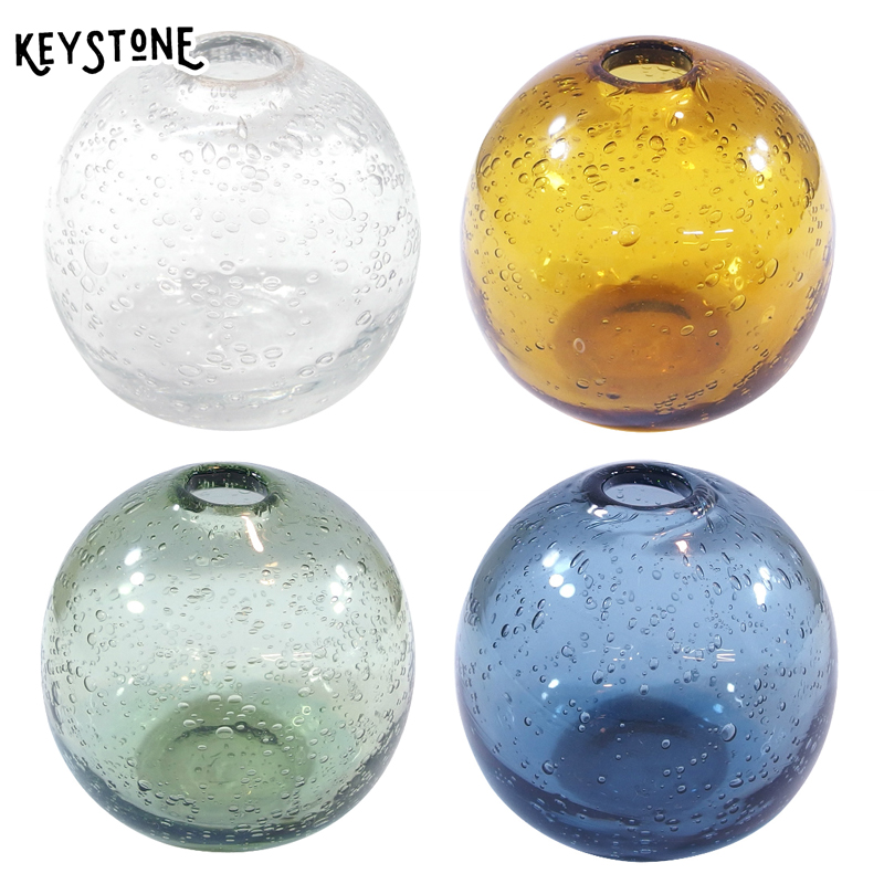■キーストーン■　手吹きバブルガラスフラワーベース　ボール Lサイズ