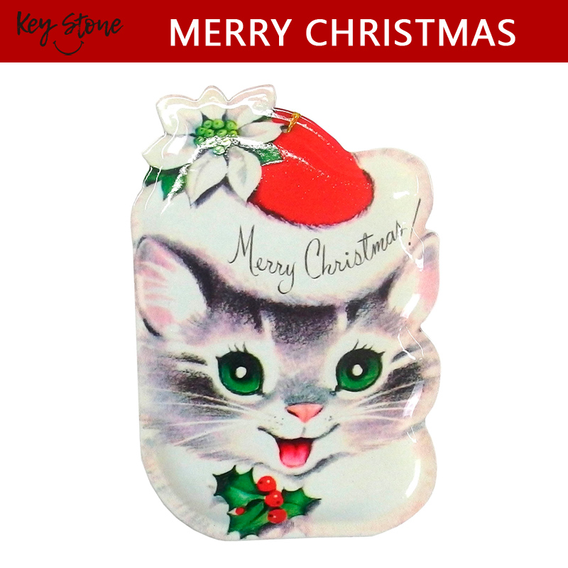 ■キーストーン■■2025X'mas　先行予約■　メタルダイカットポストカード X'mas　キャット＆ポインセチア