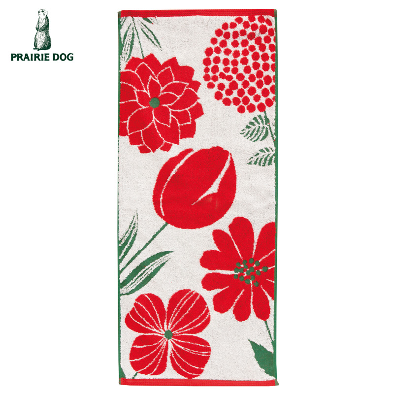 ■プレーリードッグ■■2026SS　新作■　【堀内 映子 DESIGN】　デザイナーズフェイスタオル　FLOWERS RED