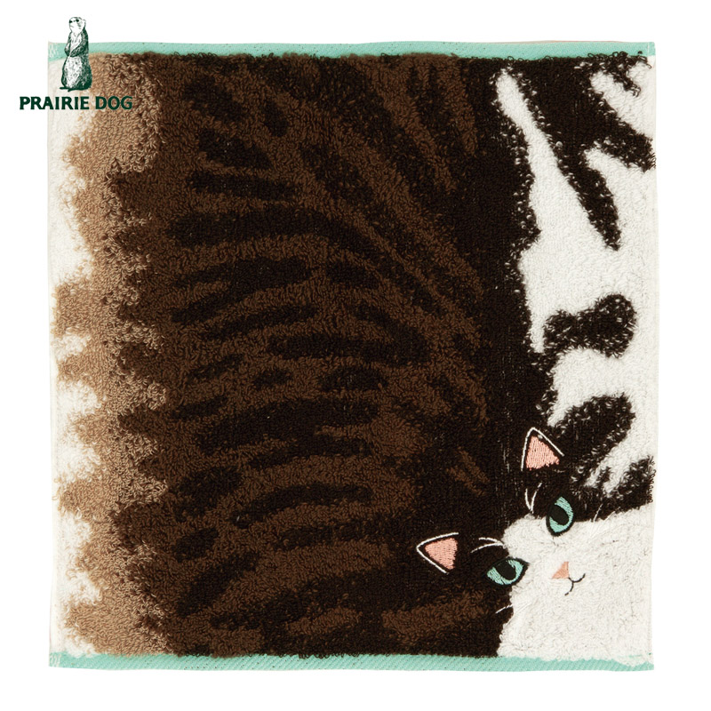 ■プレーリードッグ■■2026SS　先行予約■　うちのこメイト　猫の毛並みハンカチ　ハチワレ（ブラウンタビーホワイト）