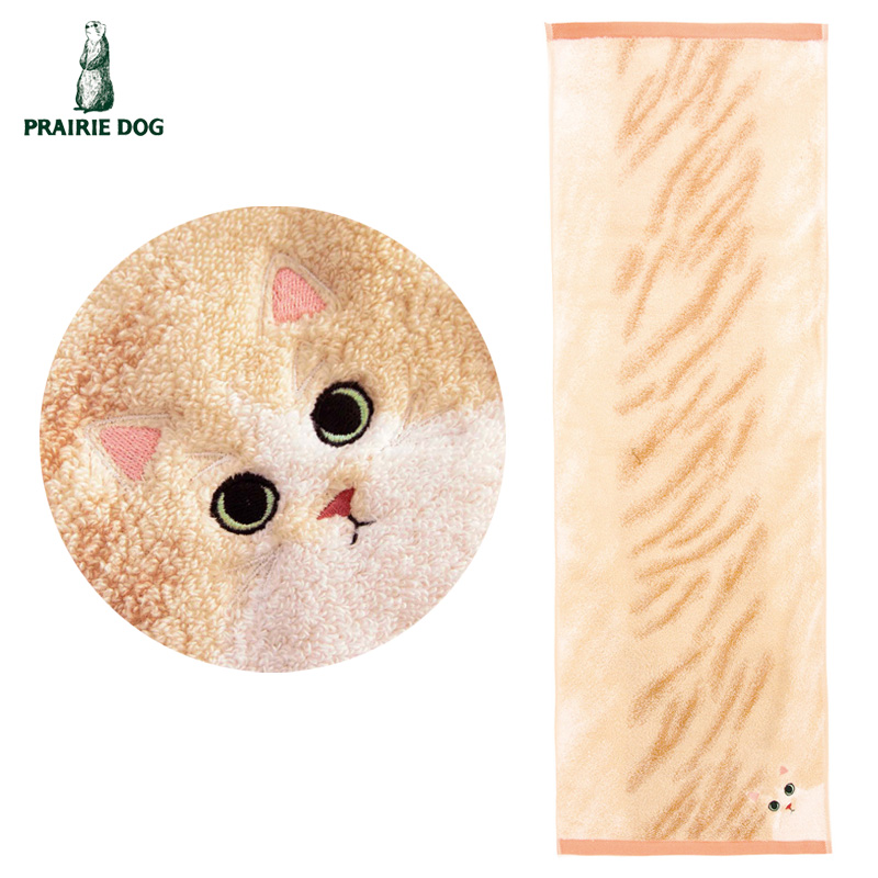 ■プレーリードッグ■■2026SS　新作■　うちのこメイト　毛並みロングフェイスタオル　ハチワレ（クリーム）