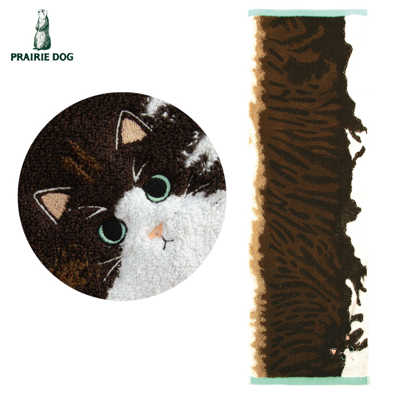 ■プレーリードッグ■■2026SS　新作■　うちのこメイト　毛並みロングフェイスタオル　ハチワレ（ブラウンタビーホワイト）