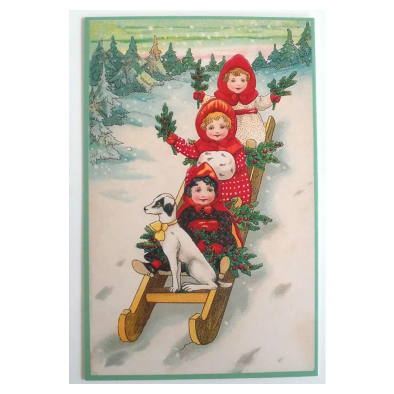 ■湘南インターナショナル■■2026X'mas　先行予約■　クリスマスポストカード　ソリに乗る女の子たち
