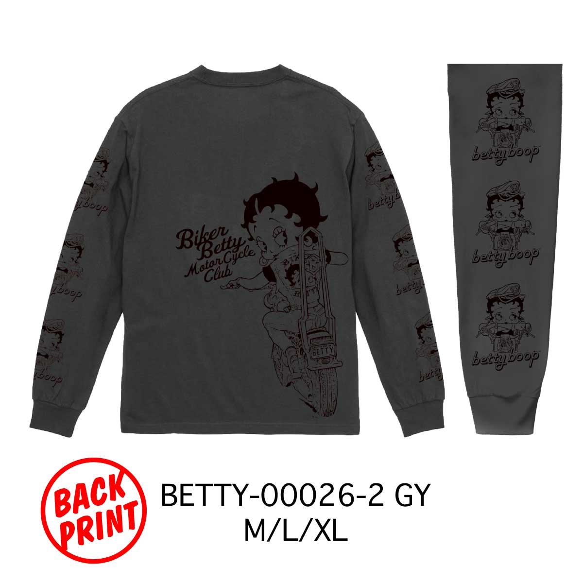 ■S.H.O ENTER PRISE（ショー・エンタープライズ）■■2026SS　新作■　BETTY BOOP　ロングスリーブTシャツ　BETTY-00026-2　GY
