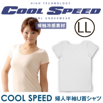 ※在庫限り　ＣＳ－３２７　ＣＯＯＬＳＰＥＥＤ　婦人半袖Ｕ首シャツＬＬ　ホワイト