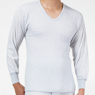 ＫＷＳ９０３　ひだまり極　紳士長袖Ｕ首シャツ　ＬＬサイズ　グレー